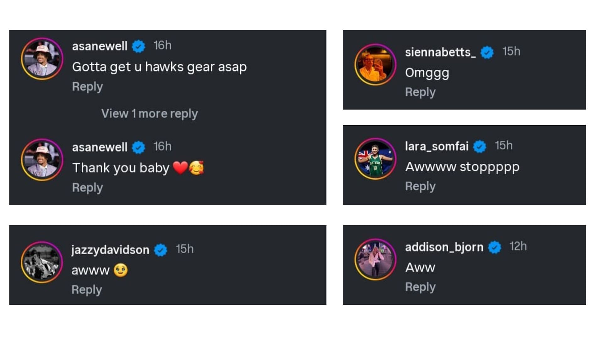Comments on Aaliyah Crump's post for boyfriend Asa Newell